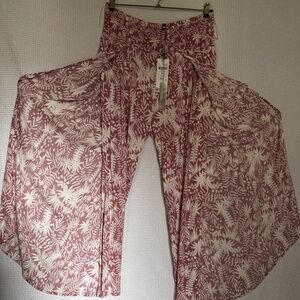 Chicoree long wide leg with slit pants, stretch waist 100% viscose